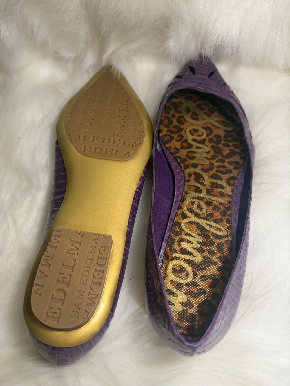 Sam Edelman ( snakeskin) Purple Pointed Toe Croc-Embossed Flats💜 - Picture 4 of 5